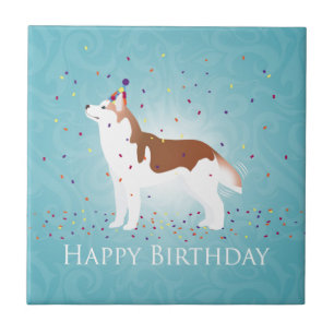 Siberian Husky - Red - Happy Birthday Design Tile