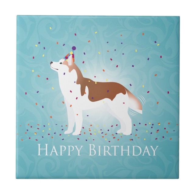 Siberian Husky - Red - Happy Birthday Design Tile (Front)