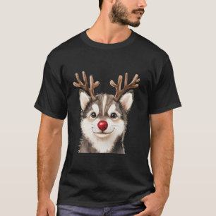 Siberian Husky Reindeer Christmas Lights Dog Lover T-Shirt