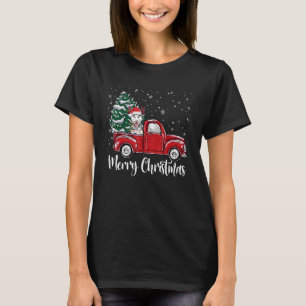 Siberian Husky Riding Red Truck Christmas Tree Dog T-Shirt
