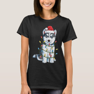 Siberian Husky Santa Christmas Tree Lights Xmas Do T-Shirt