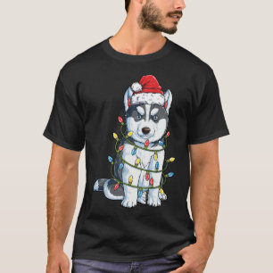 Siberian Husky Santa Christmas Tree Lights Xmas Do T-Shirt