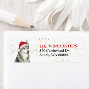 Siberian Husky Santa Hat Address Label