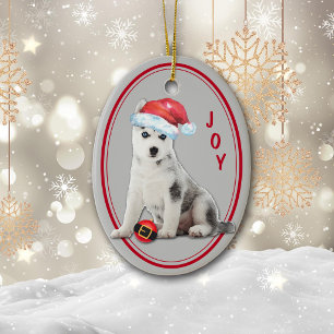 Siberian Husky Santa Hat Christmas Ornament