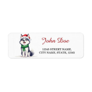 Siberian Husky Santa Hat Christmas Return Address 