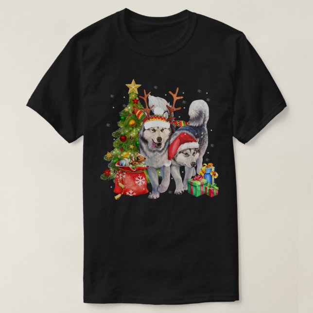 Siberian Husky Santa Hat Funny Christmas Xmas Gift T-Shirt (Design Front)
