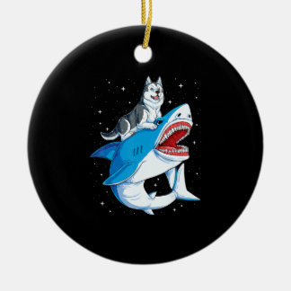 Siberian Husky Shark Jawsome Dog Lover Gifts Space Ceramic Tree Decoration