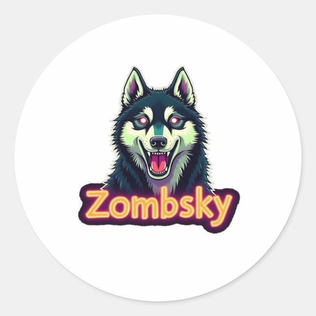 Siberian Husky Sibe Zombie Dog Halloween Essential Classic Round Sticker (Front)