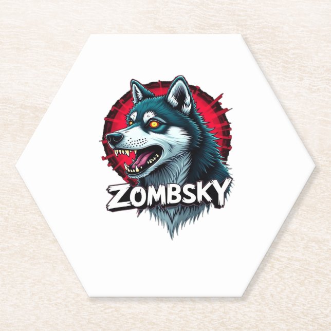 Siberian Husky Sibe Zombie Dog Halloween Essential Paper Coaster (Front)