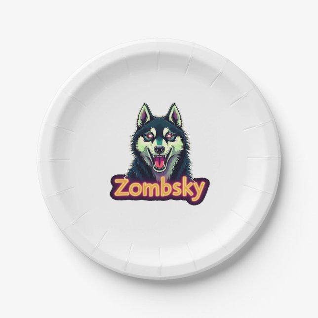 Siberian Husky Sibe Zombie Dog Halloween Essential Paper Plate (Front)