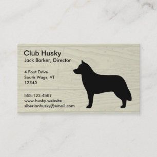 Siberian Husky Silhouette on Faux Wood Business Card