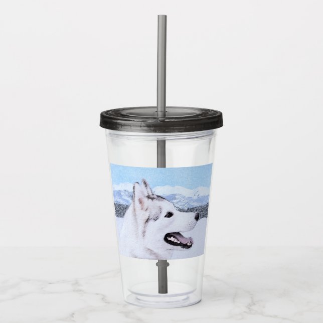 Siberian Husky (Silver and White) Painting Dog Art Acrylic Tumbler (Front)