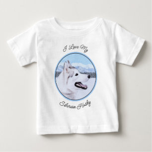 Siberian Husky (Silver and White) Painting Dog Art Baby T-Shirt