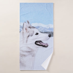 Siberian Husky (Silver and White) Painting Dog Art Bath Towel Set
