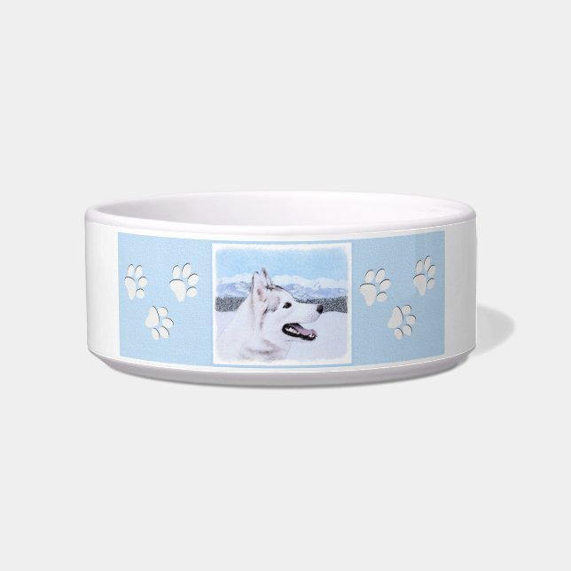 Siberian Husky (Silver and White) Painting Dog Art Bowl (Right)