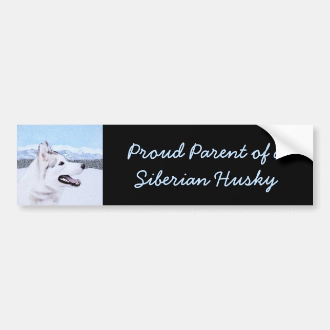 Siberian Husky (Silver and White) Painting Dog Art Bumper Sticker (Front)