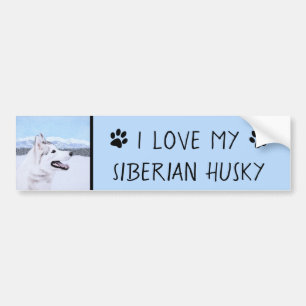 Siberian Husky (Silver and White) Painting Dog Art Bumper Sticker