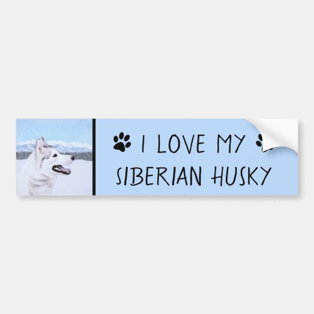 Siberian Husky (Silver and White) Painting Dog Art Bumper Sticker (Front)