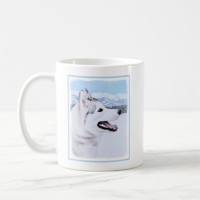 Siberian Husky (Silver and White) Painting Dog Art Coffee Mug (Left)
