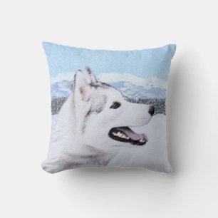 Siberian Husky (Silver and White) Painting Dog Art Cushion