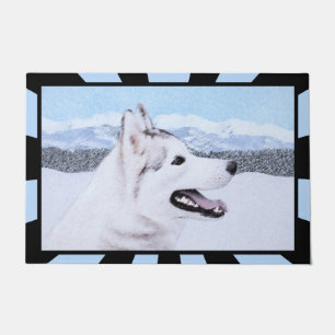 Siberian Husky (Silver and White) Painting Dog Art Doormat