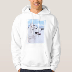 Siberian Husky (Silver and White) Painting Dog Art Hoodie