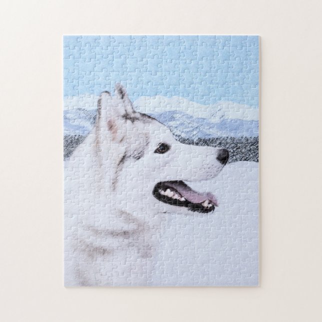 Siberian Husky (Silver and White) Painting Dog Art Jigsaw Puzzle (Vertical)
