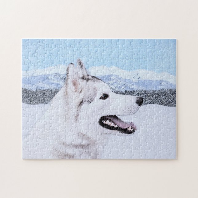 Siberian Husky (Silver and White) Painting Dog Art Jigsaw Puzzle (Horizontal)