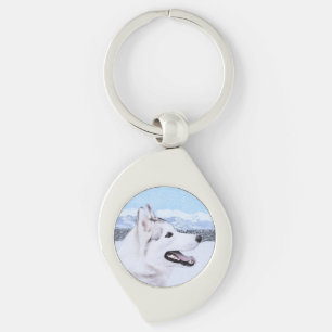 Siberian Husky (Silver and White) Painting Dog Art Key Ring