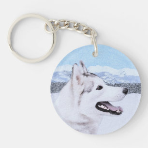 Siberian Husky (Silver and White) Painting Dog Art Key Ring