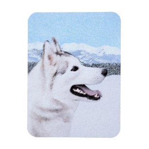 Siberian Husky (Silver and White) Painting Dog Art Magnet