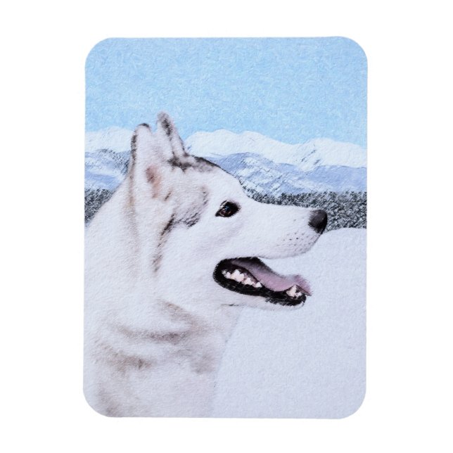 Siberian Husky (Silver and White) Painting Dog Art Magnet (Vertical)