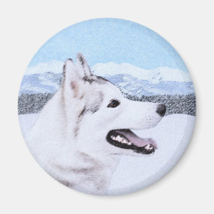 Siberian Husky (Silver and White) Painting Dog Art Magnet