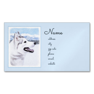 Siberian Husky (Silver and White) Painting Dog Art Magnetic Business Card
