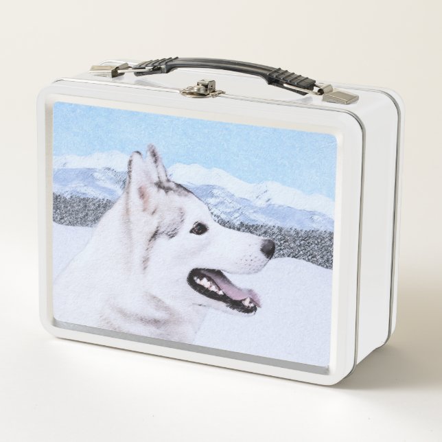 Siberian Husky (Silver and White) Painting Dog Art Metal Lunch Box (Front)