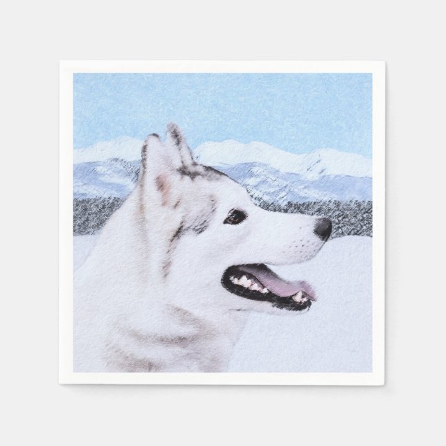 Siberian Husky (Silver and White) Painting Dog Art Napkin (Front)