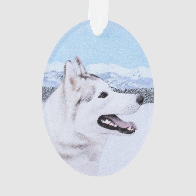 Siberian Husky (Silver and White) Painting Dog Art Ornament (Back)