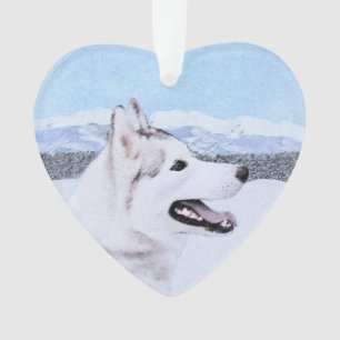 Siberian Husky (Silver and White) Painting Dog Art Ornament