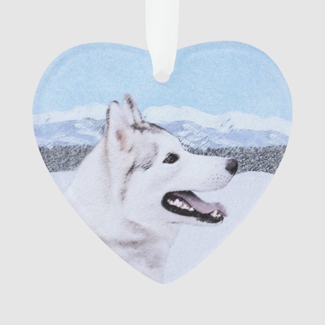 Siberian Husky (Silver and White) Painting Dog Art Ornament (Front)