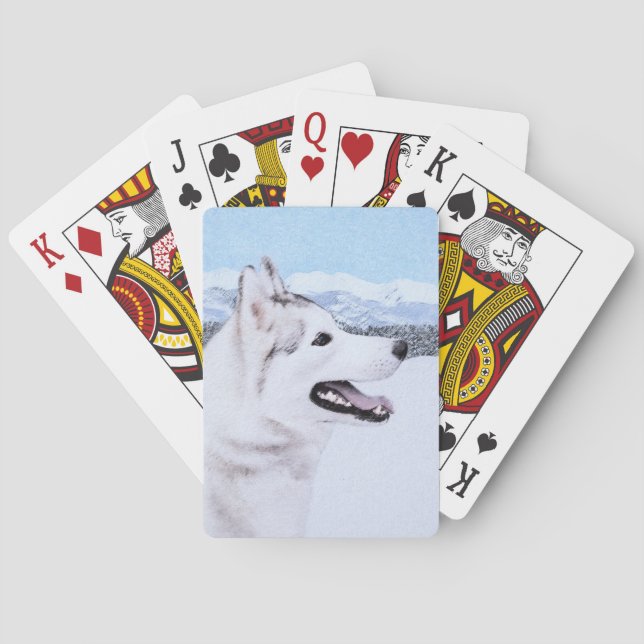 Siberian Husky (Silver and White) Painting Dog Art Playing Cards (Back)