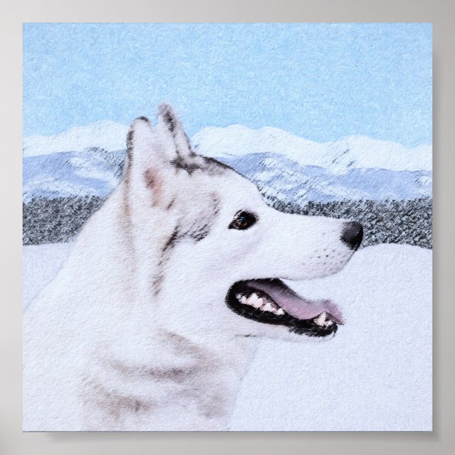 Siberian Husky (Silver and White) Painting Dog Art Poster (Front)
