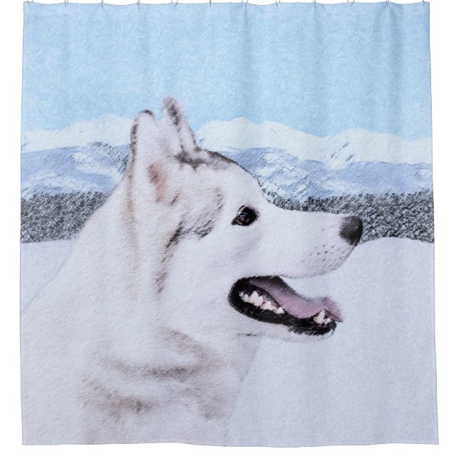 Siberian Husky (Silver and White) Painting Dog Art Shower Curtain (Front)