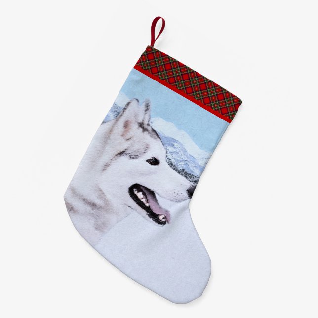 Siberian Husky (Silver and White) Painting Dog Art Small Christmas Stocking (Front (Hanging))