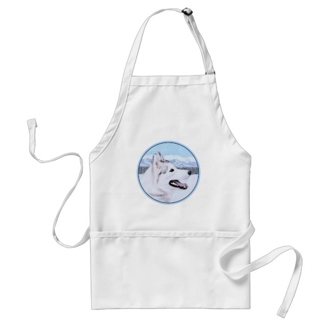 Siberian Husky (Silver and White) Painting Dog Art Standard Apron (Front)