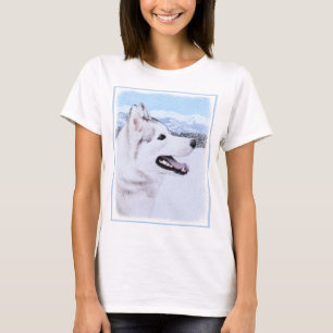 Siberian Husky (Silver and White) Painting Dog Art T-Shirt