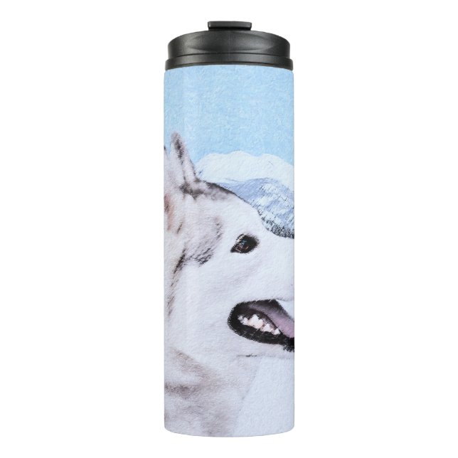 Siberian Husky (Silver and White) Painting Dog Art Thermal Tumbler (Front)