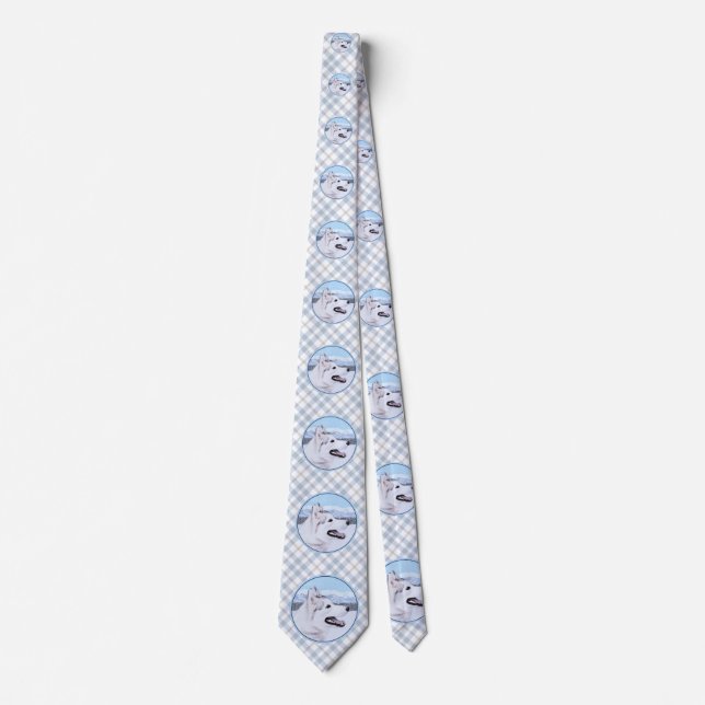 Siberian Husky (Silver and White) Painting Dog Art Tie (Front)