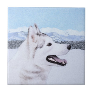 Siberian Husky (Silver and White) Painting Dog Art Tile