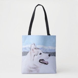 Siberian Husky (Silver and White) Painting Dog Art Tote Bag