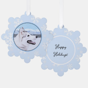 Siberian Husky (Silver and White) Painting Dog Art Tree Decoration Card